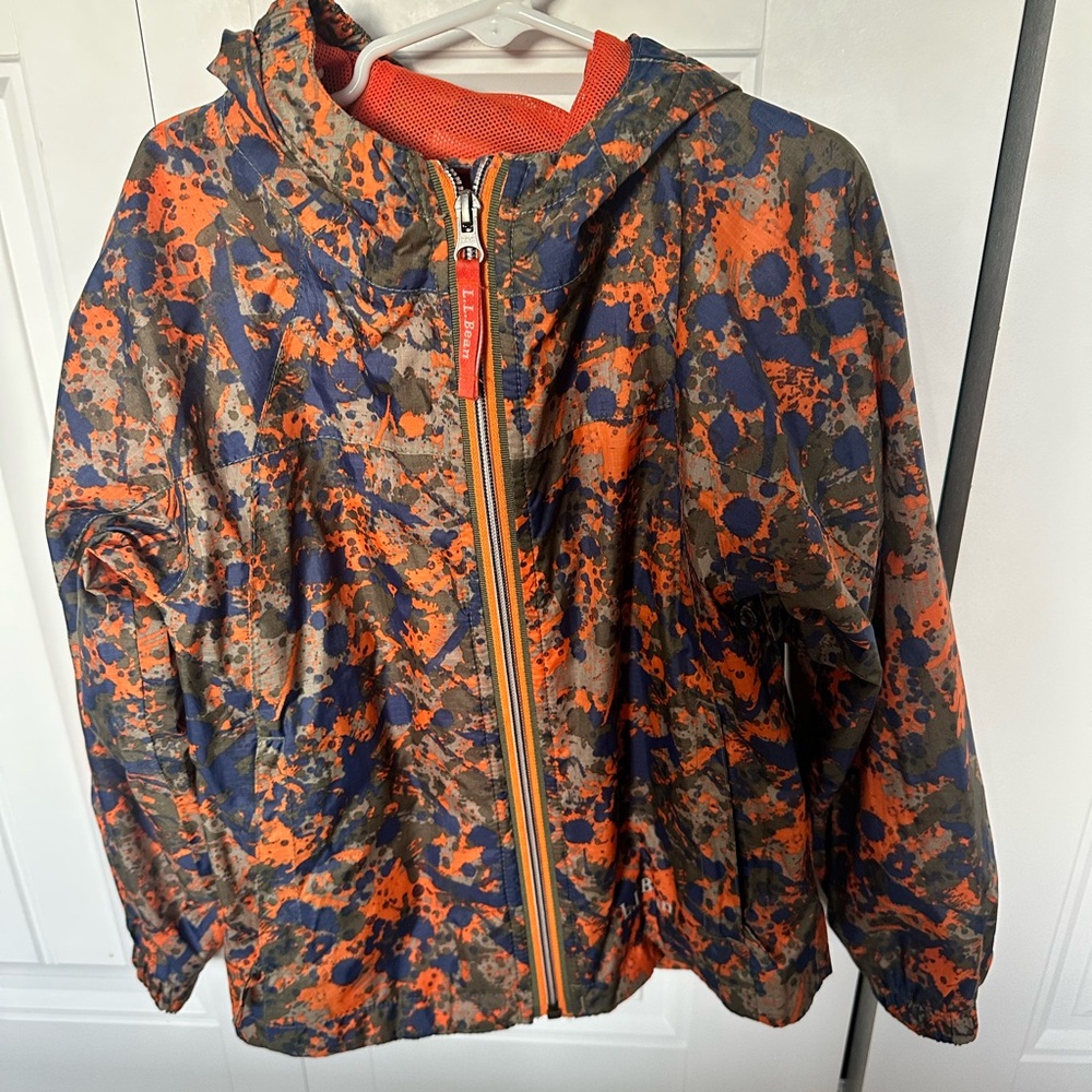 L.L. Bean Kids Camo Raincoat with Orange and Blue